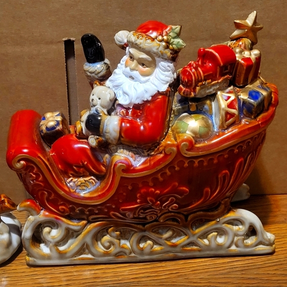 Santa in Sleigh With 2 Reindeer Costco #910145 Vintage Ceramic with original box - Picture 2 of 6